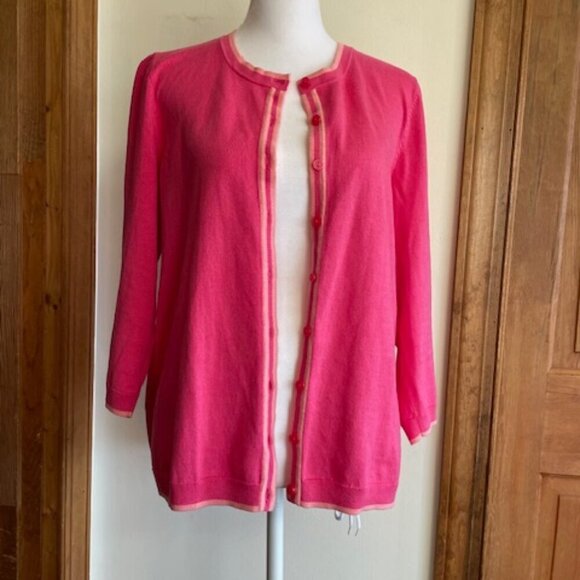 TALBOTS Charming Cardigan Bi Color Pink 3/4 Sleeve Sweater - Picture 3 of 16